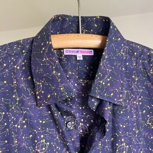 Coton Doux Button Down Shirt Large Purple Gold Constellation Celestial Star Map
